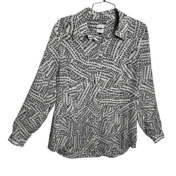 CAbi Tops - CAbi Printed Leaf Blouse Women’s Size Small Style #3255 black white button down